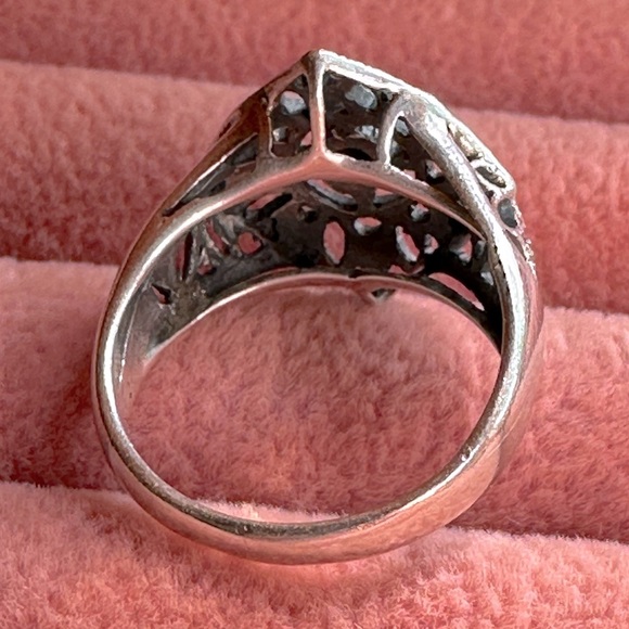 Vintage Sterling Silver Black Onyx Inlay & Marcasite Filigree Ring Sz 7 925 - Picture 7 of 12